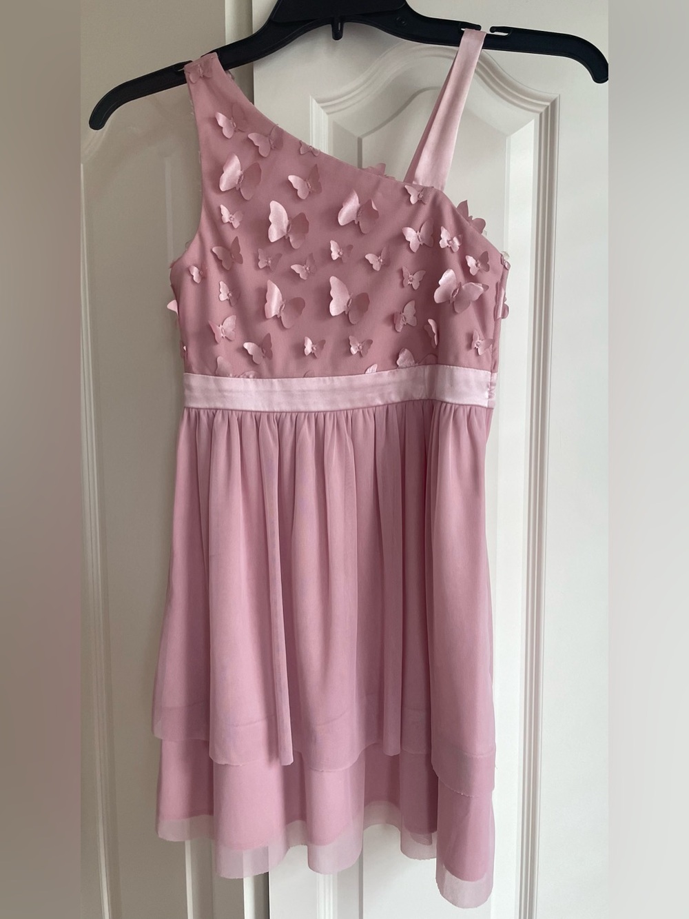 Girls One-Shoulder Pink Butterfly Party Dress
